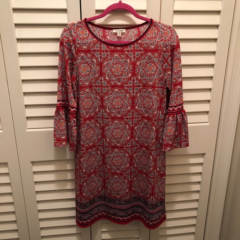 Max Studio Printed Bell Sleeve Jersey Dress